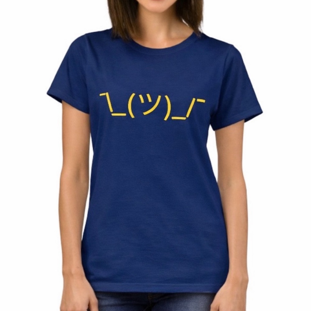 Navy blue yellow shrug emoji short sleeve cotton tee size medium